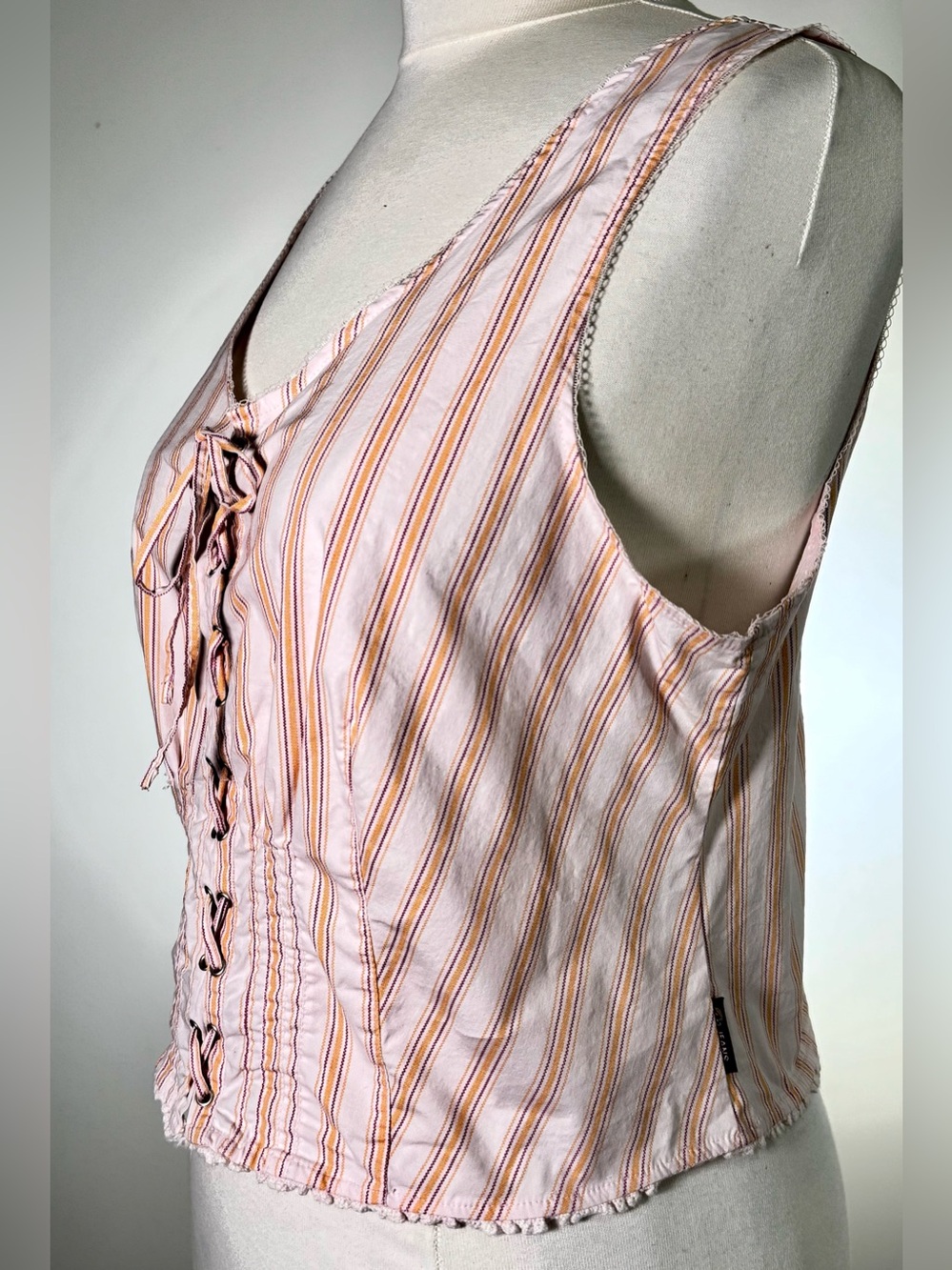 Unionbay XL Juniors Pink Stripe Lace Up Corset Tank Crop Top Y2K - Picture 4 of 10